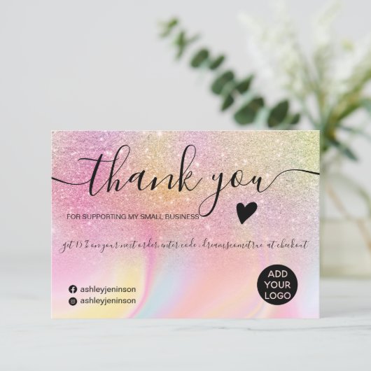 Chic glitter regenbow unicorn marmer bedankt (Staand voorkant)