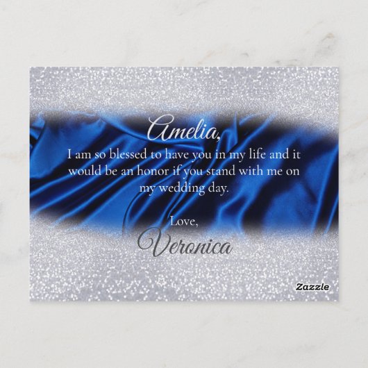 Chic Glitter Royal Blue zal je mijn Bridesmaid zij Briefkaart (Achterkant)