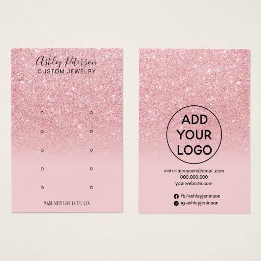 Chic glitter roze multi-stud oorscherm visitekaartje (Voorkant /achterkant)