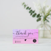 Chic glitter roze ombre paarse order bedankt visitekaartje (Staand voorkant)