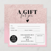 Chic glitter roze vierkant cadeaubon logo (Voorkant / Achterkant)