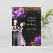 Chic Glitter Skeleton Halloween Wedding Kaart (Staand voorkant)