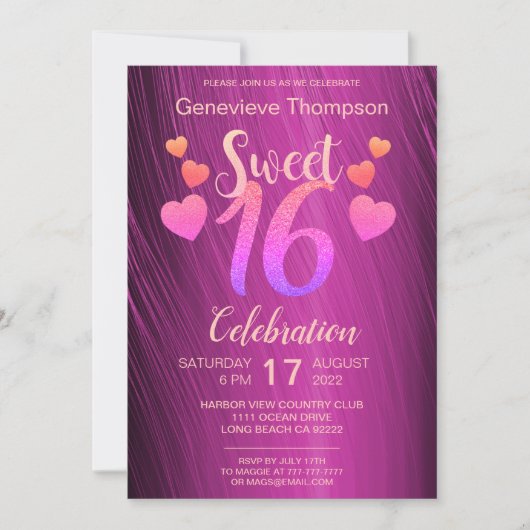 Chic Glitter Sweet Sixteen Party Invitation Kaart (Voorkant)