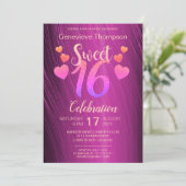 Chic Glitter Sweet Sixteen Party Invitation Kaart (Staand voorkant)