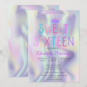 Chic Glitter Tiara Holografisch Kleurrijk Zoet 16 Kaart (Voorkant / Achterkant)