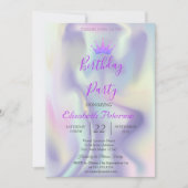 Chic Glitter Tiara Holographic Birthday Party Kaart (Voorkant)