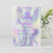 Chic Glitter Tiara Holographic Birthday Party Kaart (Staand voorkant)