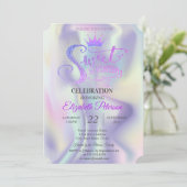 Chic Glitter Tiara Holographic Sweet 17 Birthday Kaart (Staand voorkant)