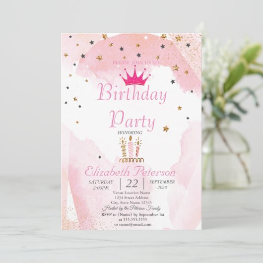 Chic Glitter Tiara, kaarsen, Stars Birthday Party Kaart (Staand voorkant)