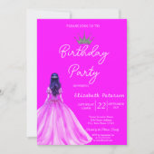 Chic Glitter Tiara Meisje Jurk Neon Roze Verjaarda Kaart (Voorkant)