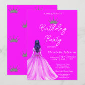 Chic Glitter Tiara Meisje Jurk Neon Roze Verjaarda Kaart (Voorkant / Achterkant)