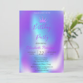Chic Glitter Tiara Ombre Holographic Birthday Kaart (Staand voorkant)