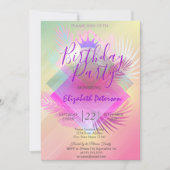 Chic Glitter Tiara Palm Leaves Birthday Party Kaart (Voorkant)