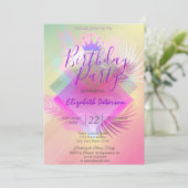 Chic Glitter Tiara Palm Leaves Birthday Party Kaart (Staand voorkant)