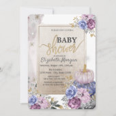 Chic Glitter Violet Pumpkins Flowers Baby shower Kaart (Voorkant)