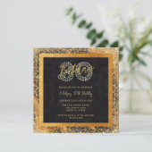 Chic Glitter Zwart en Goud 30ste Verjaardagsfeest Kaart (Staand voorkant)