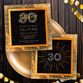 Chic Glitter Zwart en Goud 30ste Verjaardagsfeest Kaart