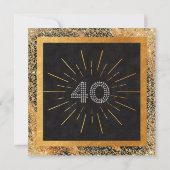 Chic Glitter Zwart en Goud 40ste Verjaardagsfeest Kaart (Achterkant)