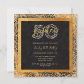 Chic Glitter Zwart en Goud 50ste Verjaardagsfeest Kaart (Voorkant)