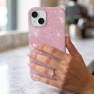 Chic Glitterend Glitter Stof Roze Glam Steruitbars iPhone 15 Case