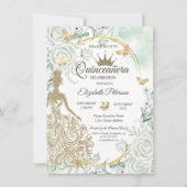 Chic glittersjurk, vlinder groene rozen  kaart (Voorkant)