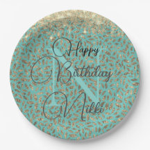 Chic Glittery Feathers Monogram Birthday