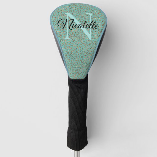 Chic Glittery Feathers Monogram Golfheadcover (Voorkant)