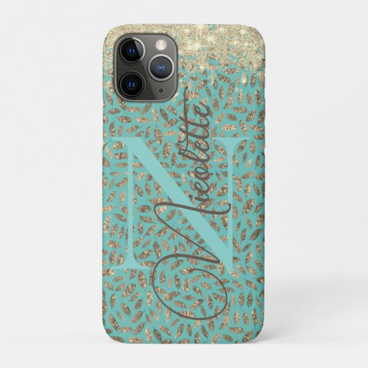 Chic Glittery Feathers Monogram Hoesje-Mate Case-Mate iPhone Case (Achterkant)