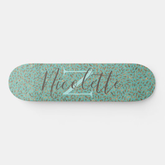 Chic Glittery Feathers Monogram Skateboard (Horizontaal)