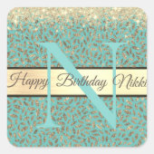 Chic Glittery Feathers Monogram Vierkante Sticker (Voorkant)