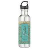 Chic Glittery Feathers Monogram Waterfles (Voorkant)