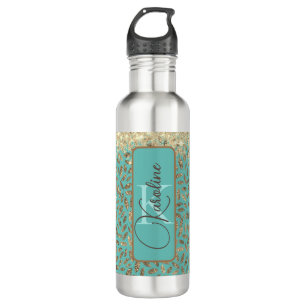 Chic Glittery Feathers Monogram Waterfles