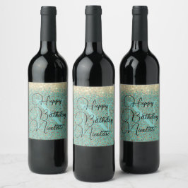 Chic Glittery Feathers Monogram Wine Label Wijn Etiket