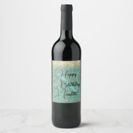 Chic Glittery Feathers Monogram Wine Label Wijn Etiket