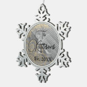 Chic Glittery Mandala Monogram Familienaam Tin Sneeuwvlok Ornament (Rechts)