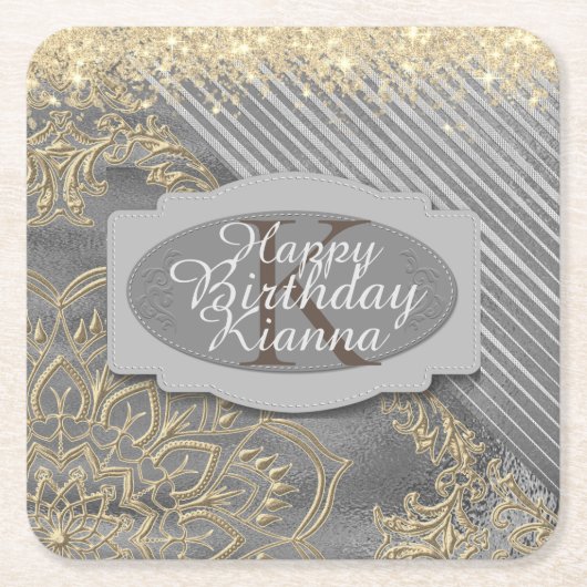 Chic Glittery Mandala Monogram Kartonnen Onderzetters (Voorkant)