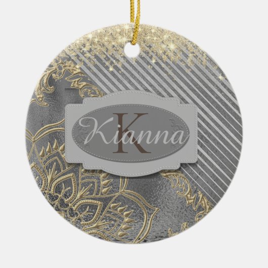 Chic Glittery Mandala Monogram Keramisch Ornament (Voorkant)