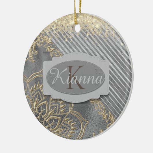 Chic Glittery Mandala Monogram Keramisch Ornament (Links)