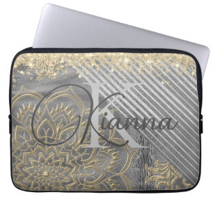 Chic Glittery Mandala Monogram laptophoes Laptop Sleeve