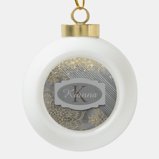 Chic Glittery Mandala Monogram Ornament (Voorkant)