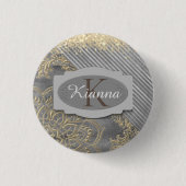 Chic Glittery Mandala Monogram Ronde Button 3,2 Cm (Voorkant)