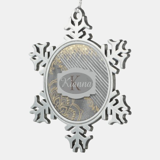 Chic Glittery Mandala Monogram Tin Sneeuwvlok Ornament (Rechts)
