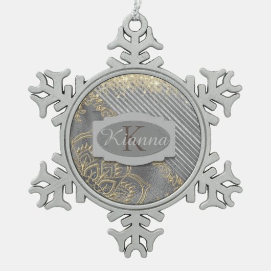 Chic Glittery Mandala Monogram Tin Sneeuwvlok Ornament (Voorkant)