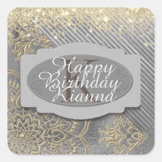 Chic Glittery Mandala Monogram Vierkante Sticker (Voorkant)