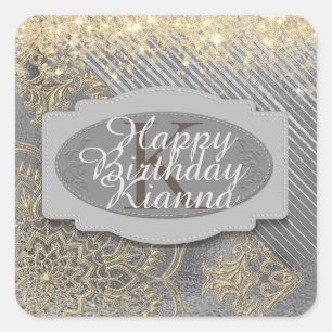 Chic Glittery Mandala Monogram Vierkante Sticker