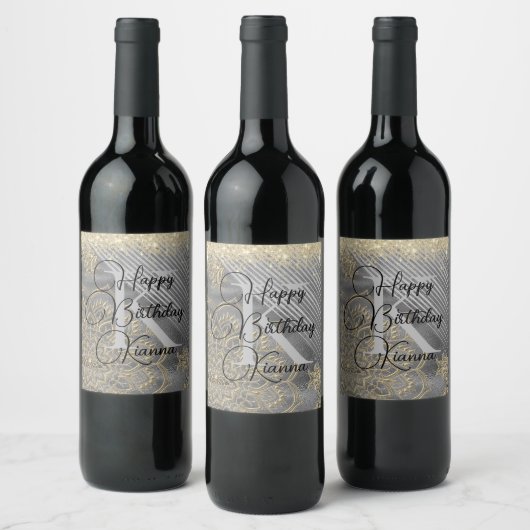 Chic Glittery Mandala Monogram Wine Label Wijn Etiket (Flessen)