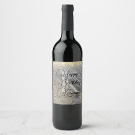 Chic Glittery Mandala Monogram Wine Label Wijn Etiket