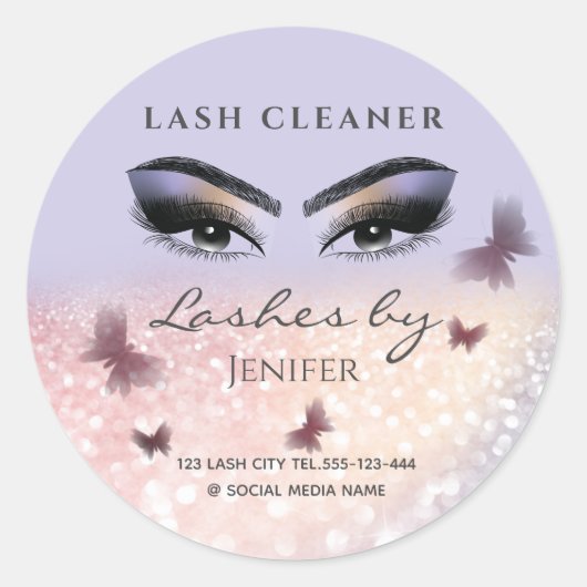 Chic glittery sparkle lash-reiniger ronde sticker (Voorkant)