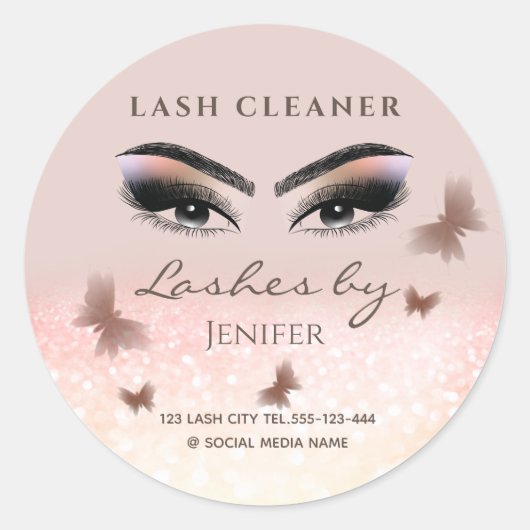 Chic glittery sparkle lash-reiniger ronde sticker (Voorkant)