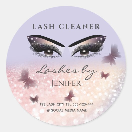 Chic glittery sparkle lash-reiniger ronde sticker (Voorkant)